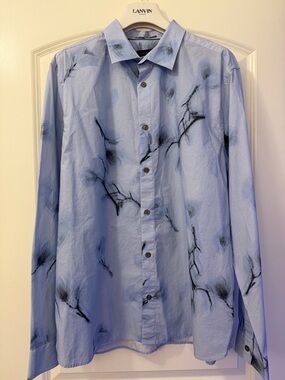 Ted Baker Light Blue Button-Down Shirt with Black Brushstroke Print